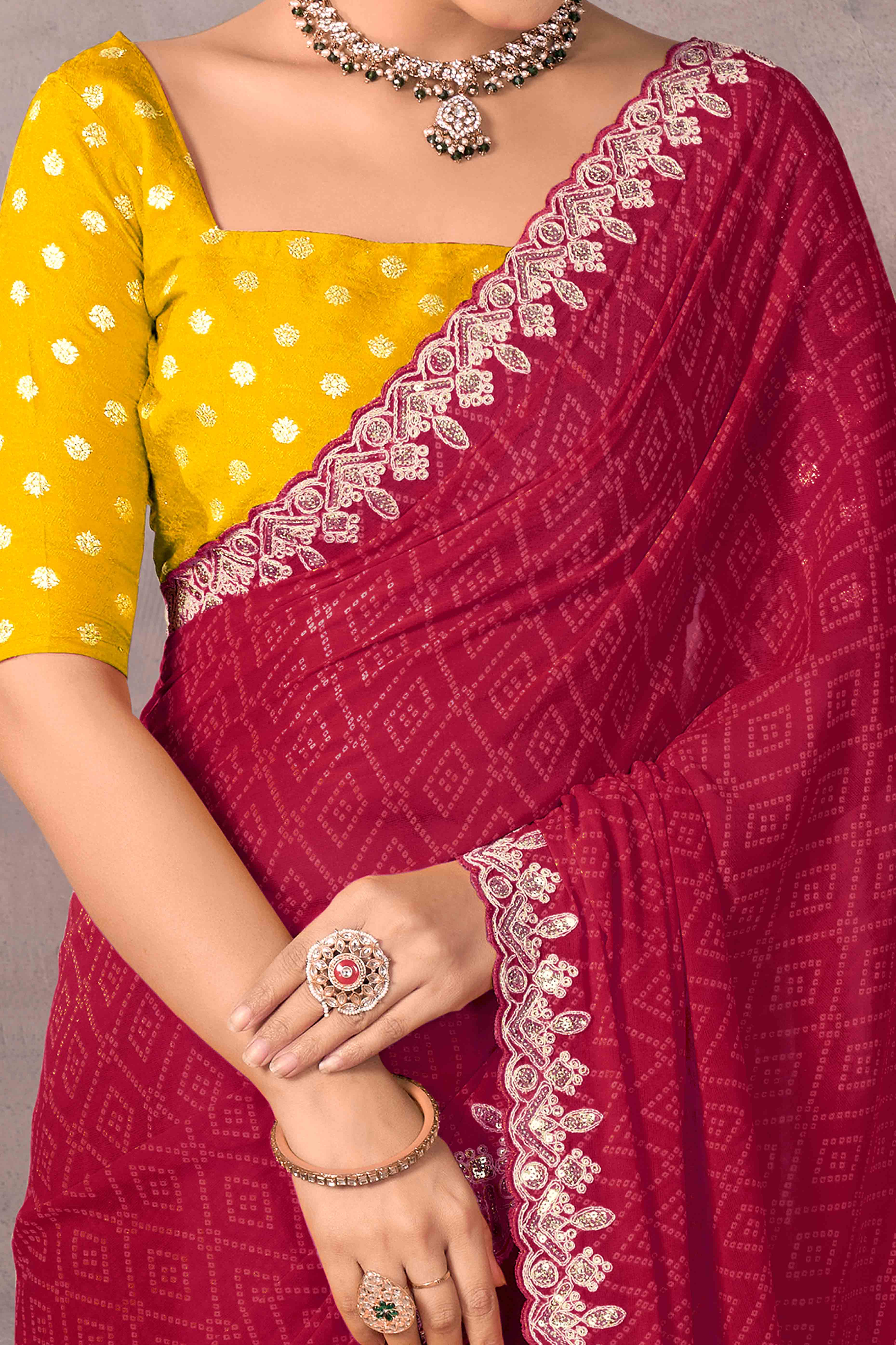 Modern Maroon Georgette Saree with Timeless Bandhani Prints