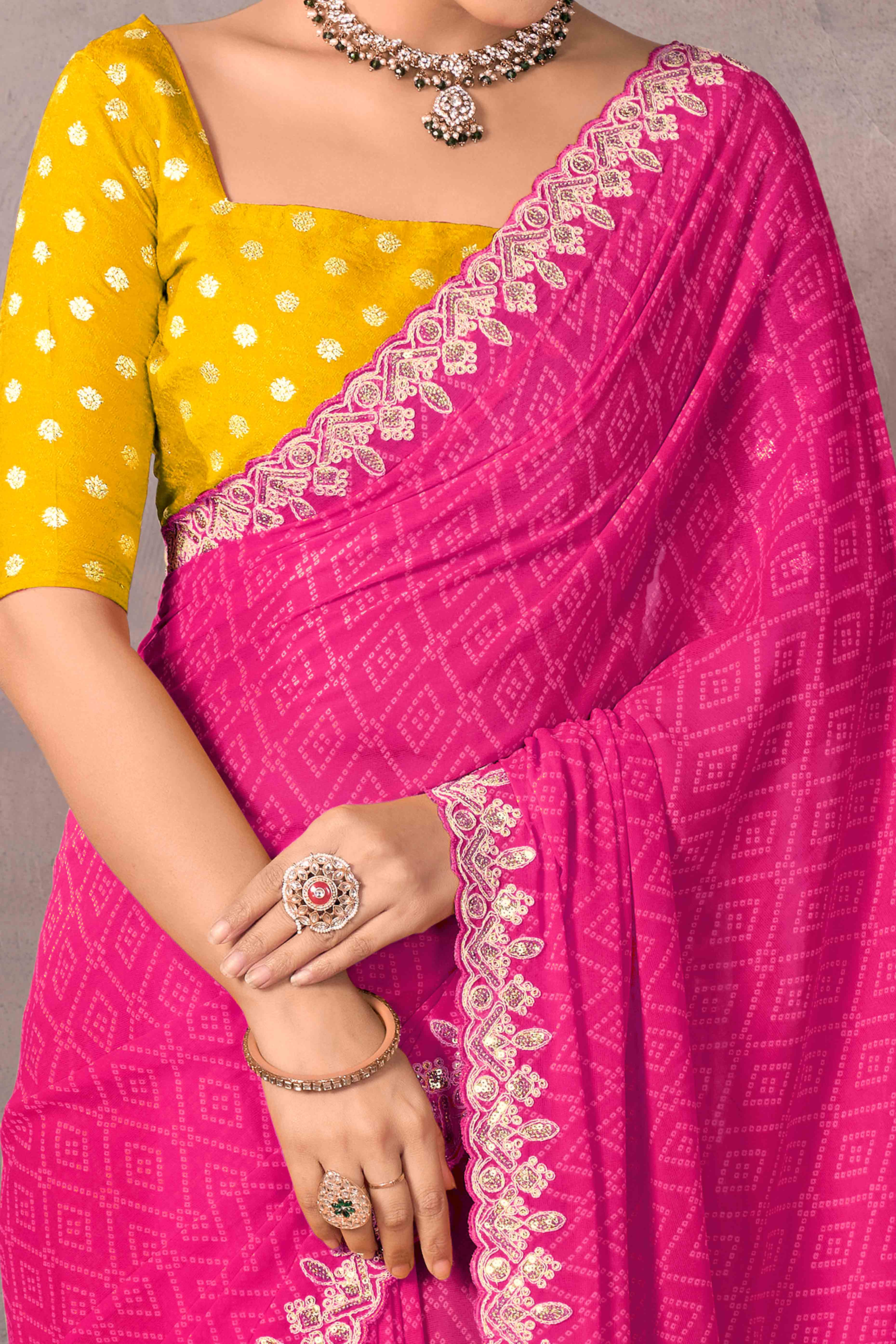 Modern Pink Georgette Saree with Timeless Bandhani Prints