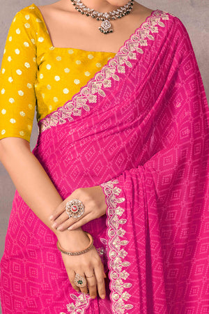Modern Pink Georgette Saree with Timeless Bandhani Prints