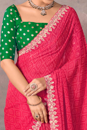 Modern Pink Georgette Saree with Timeless Bandhani Prints