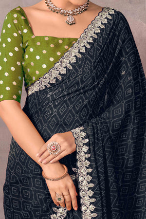 Modern Black Georgette Saree with Timeless Bandhani Prints
