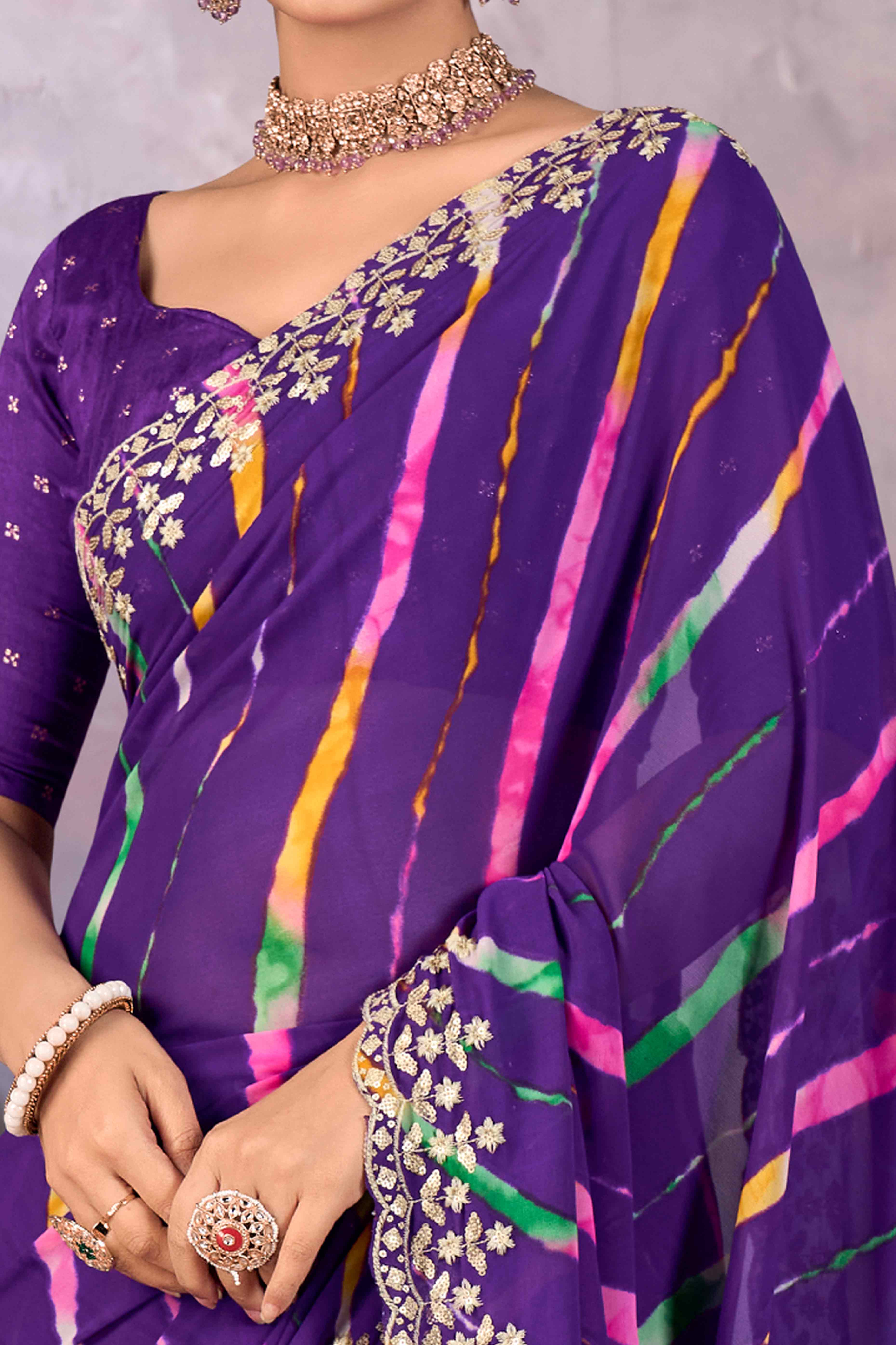 Purple Leheriya Printed Georgette Saree