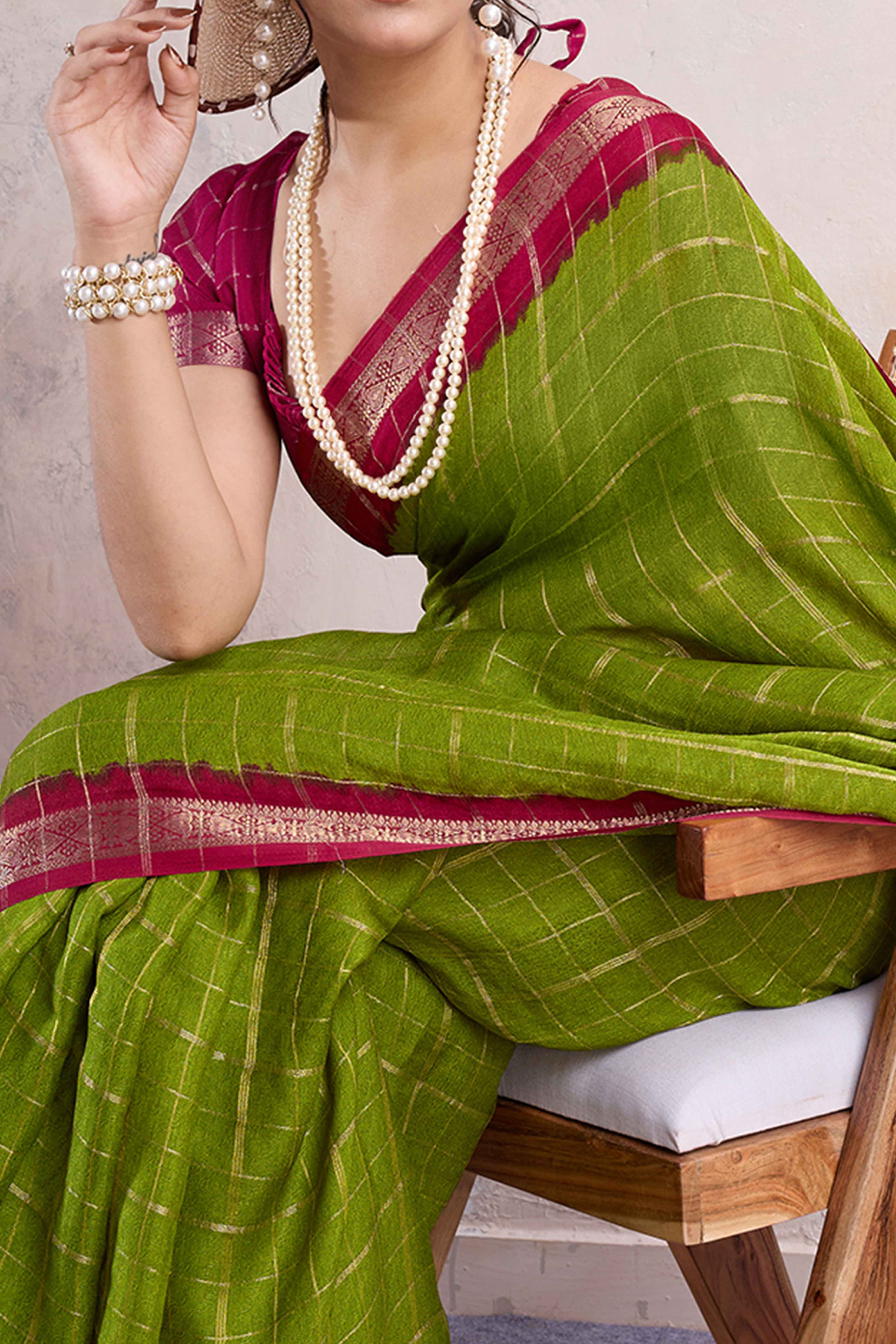 Parrot Green Zari Woven Cotton Silk Saree