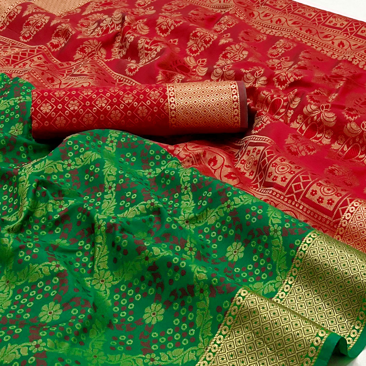 Green Floral Woven Art Silk Saree