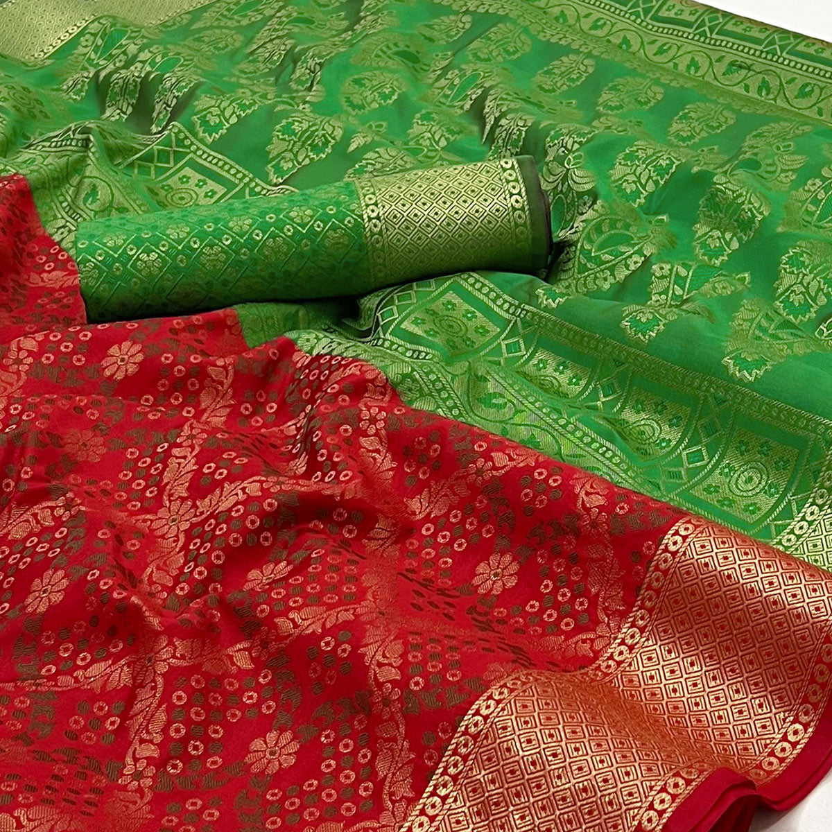 Red Floral Woven Art Silk Saree