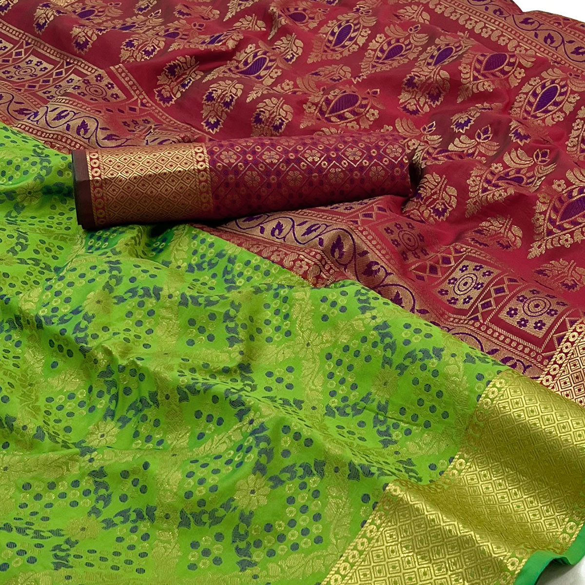 Green Floral Woven Art Silk Saree