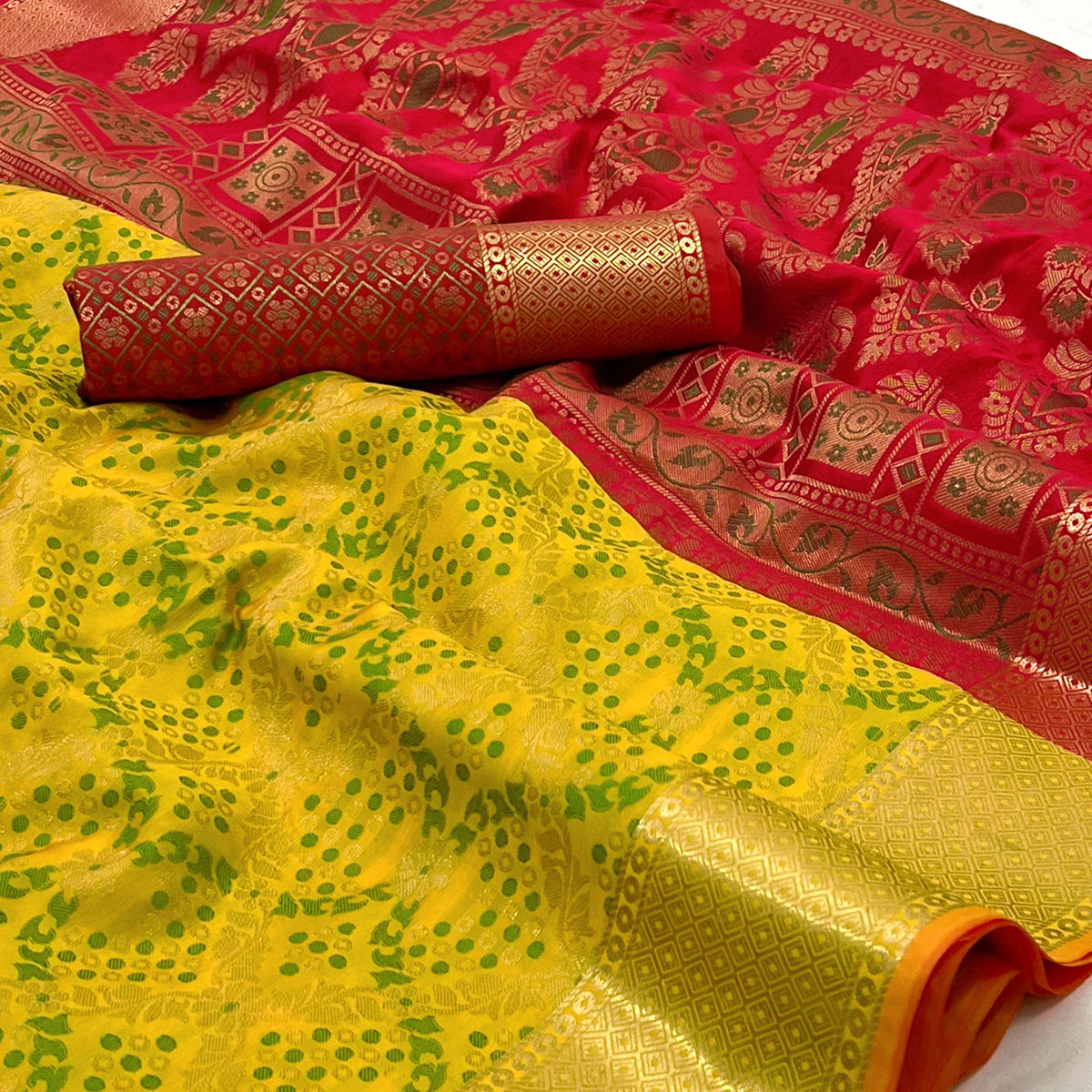 Yellow Floral Woven Art Silk Saree