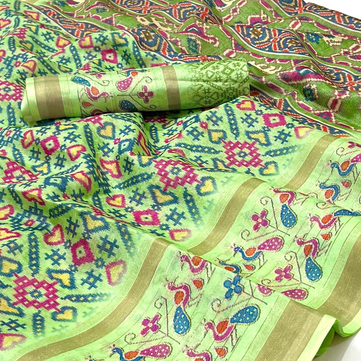 Green Digital Printed Cotton Silk Saree