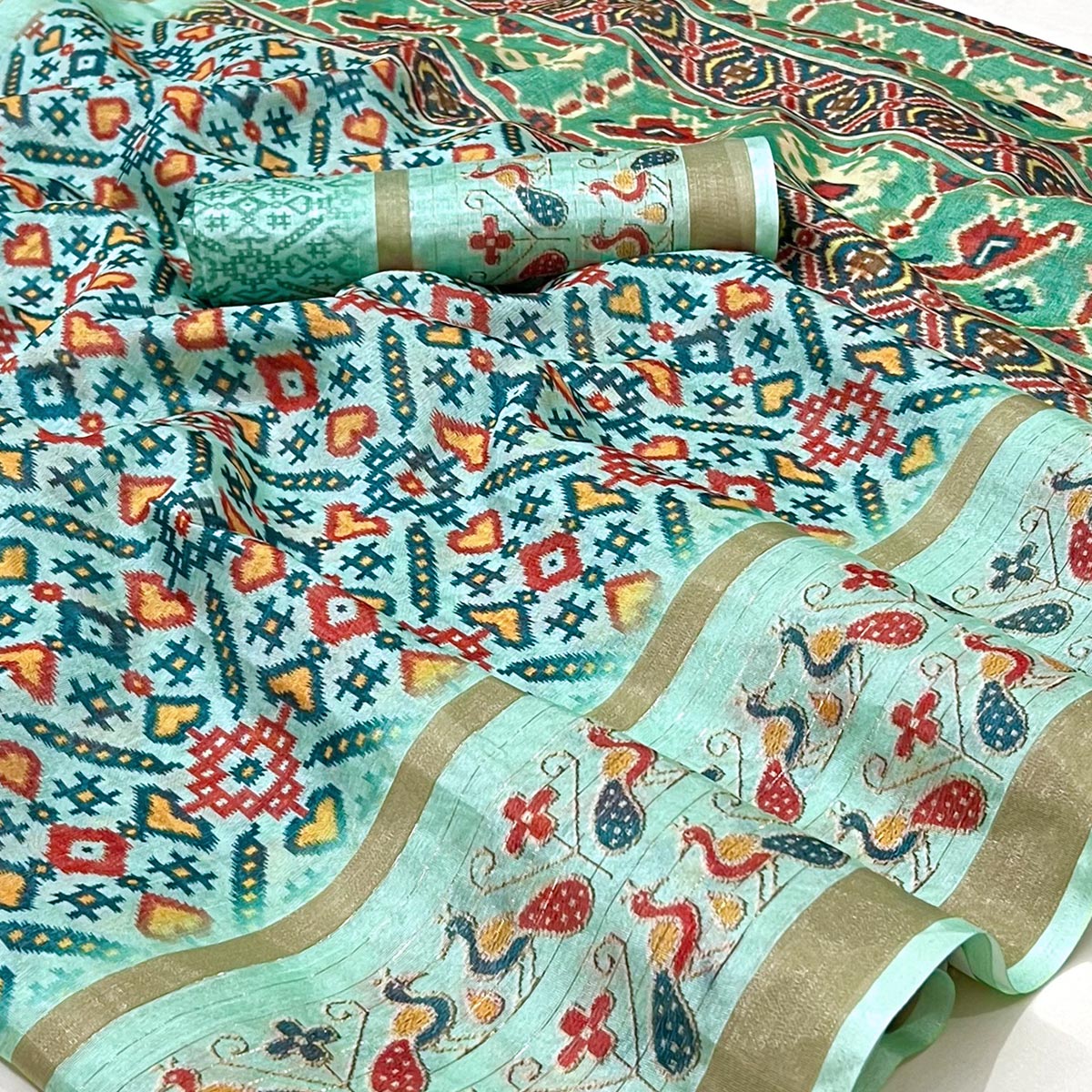 Blue Digital Printed Cotton Silk Saree