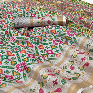 Grey Digital Printed Cotton Silk Saree