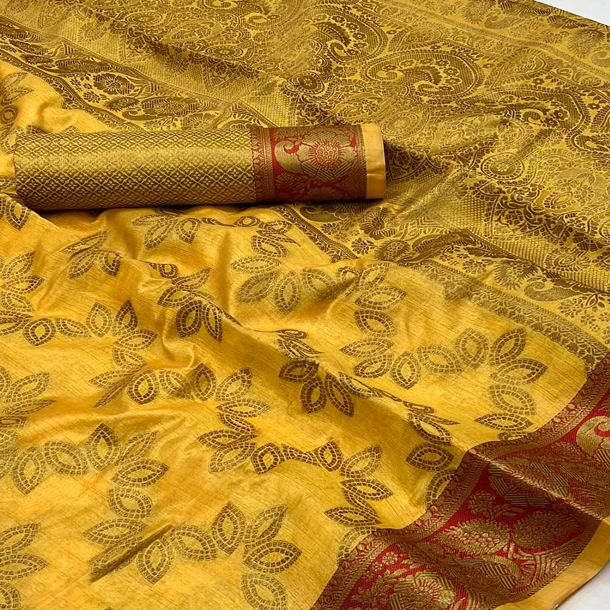 Yellow Floral Woven Art Sill Saree