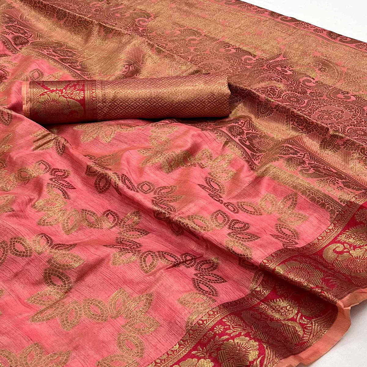 Gajari Pink Floral Woven Art Sill Saree