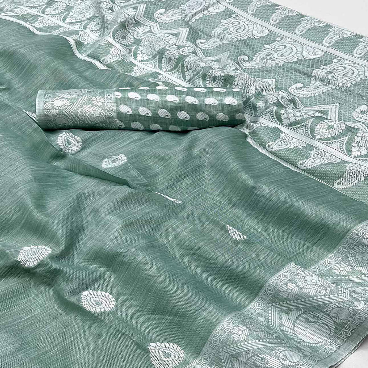 Green Woven Linen Saree