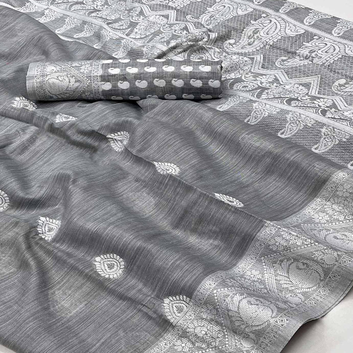Grey Woven Linen Saree