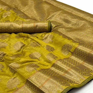 Green Floral Woven Pure Cotton Saree