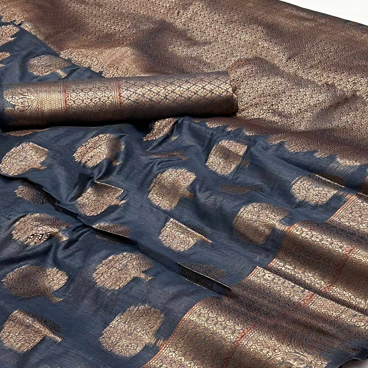 Grey Floral Woven Pure Cotton Saree