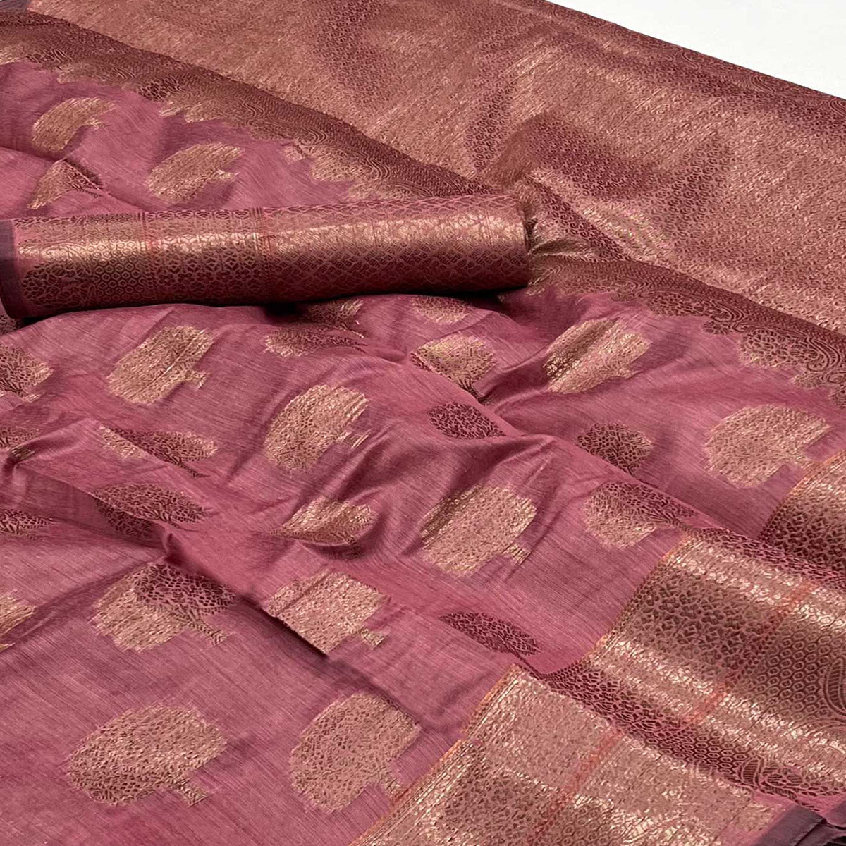 Pink Floral Woven Pure Cotton Saree