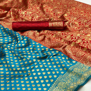 Blue Floral Woven Banarasi Silk Saree