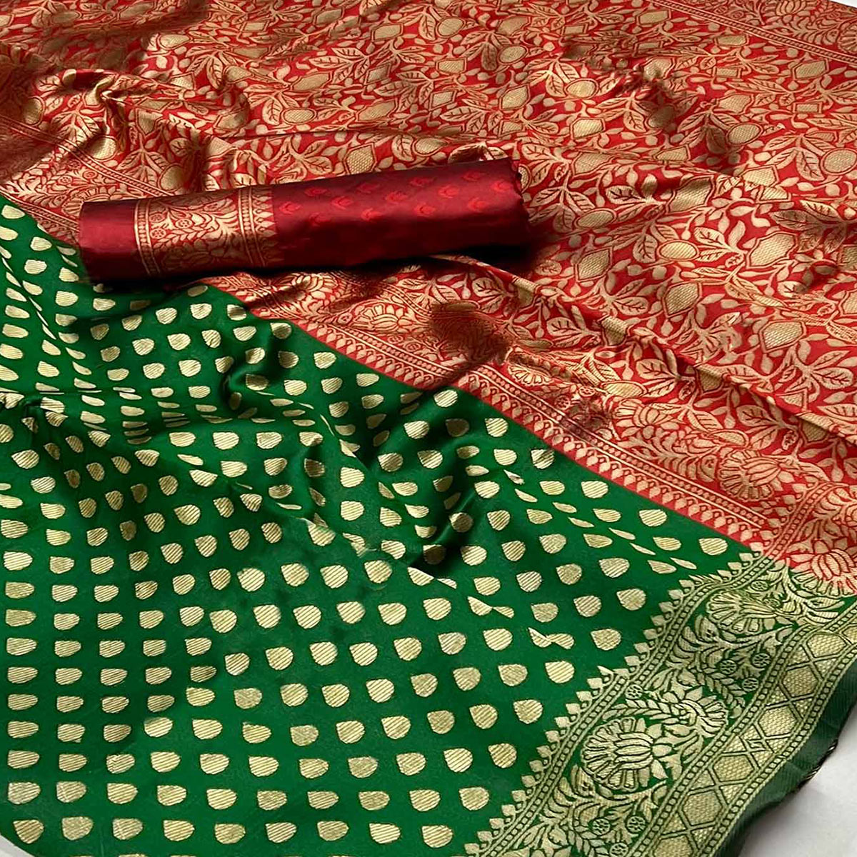 Green Floral Woven Banarasi Silk Saree