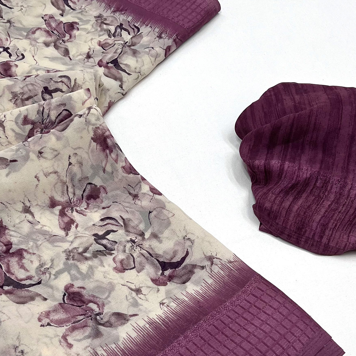 Purple Floral Printed Georgette Saree
