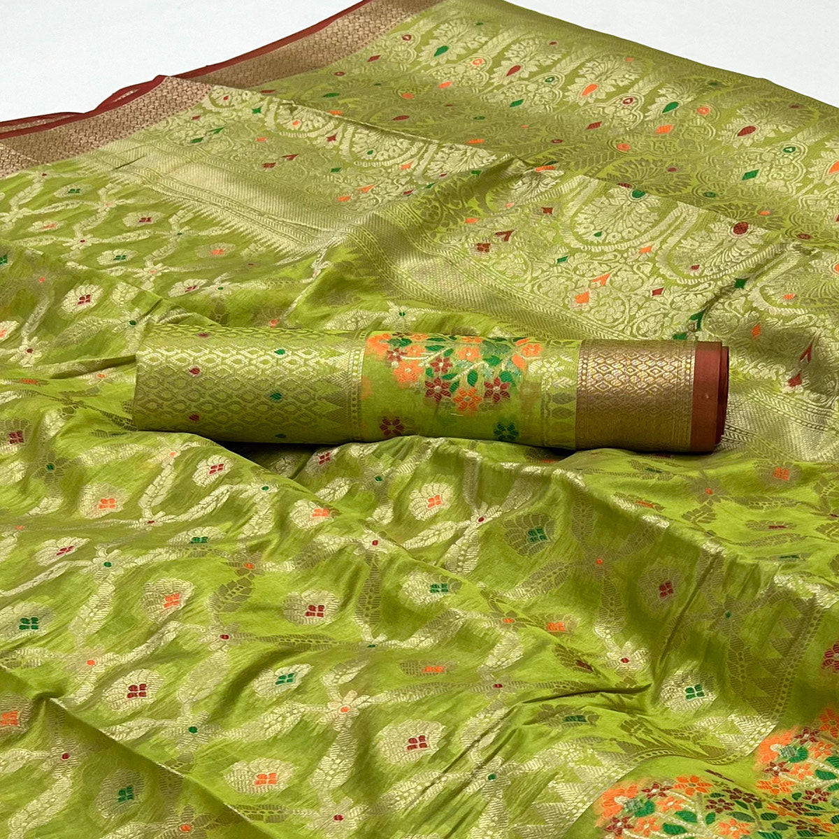 Green Floral Woven Organza Saree