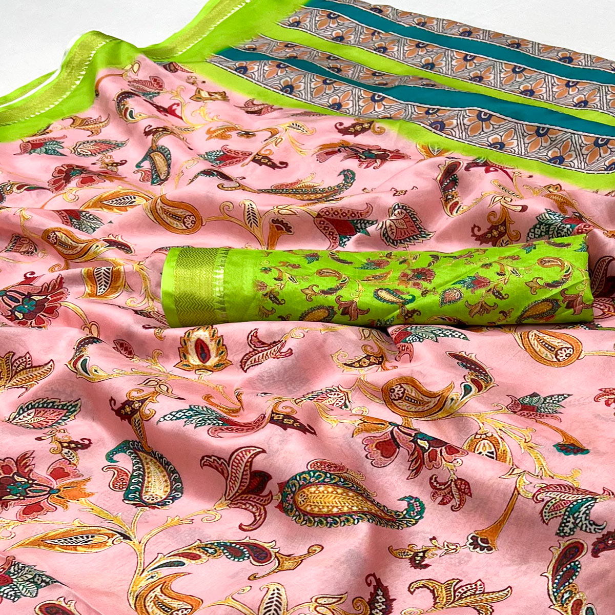 Pink Digital Printed Dola Silk Saree