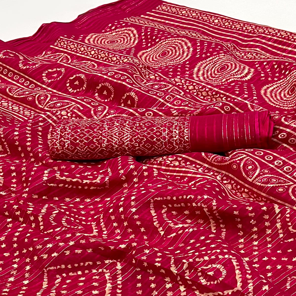 Pink Woven With Printed Linen Saree