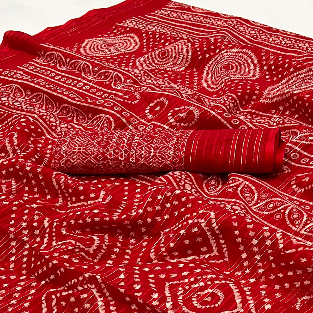 Red Woven With Printed Linen Saree
