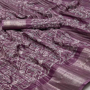 Wine Floral Printed Cotton Blend Saree