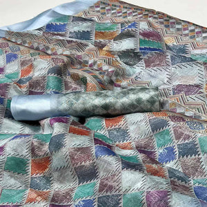 Blue Digital Printed Cotton Blend Saree