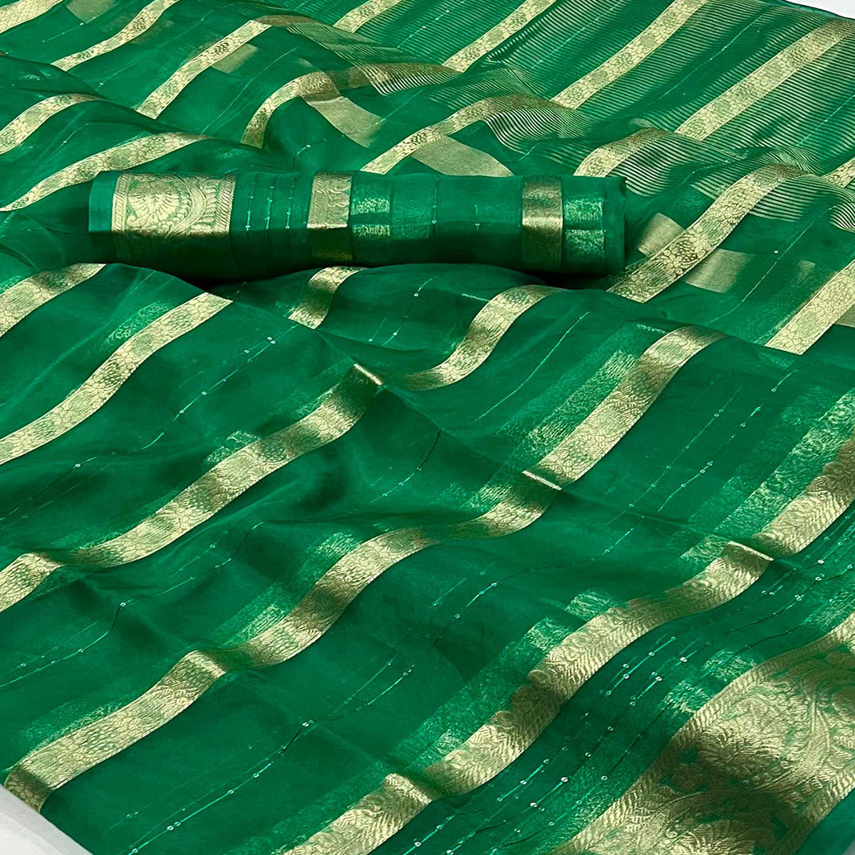 Green Woven Organza Saree