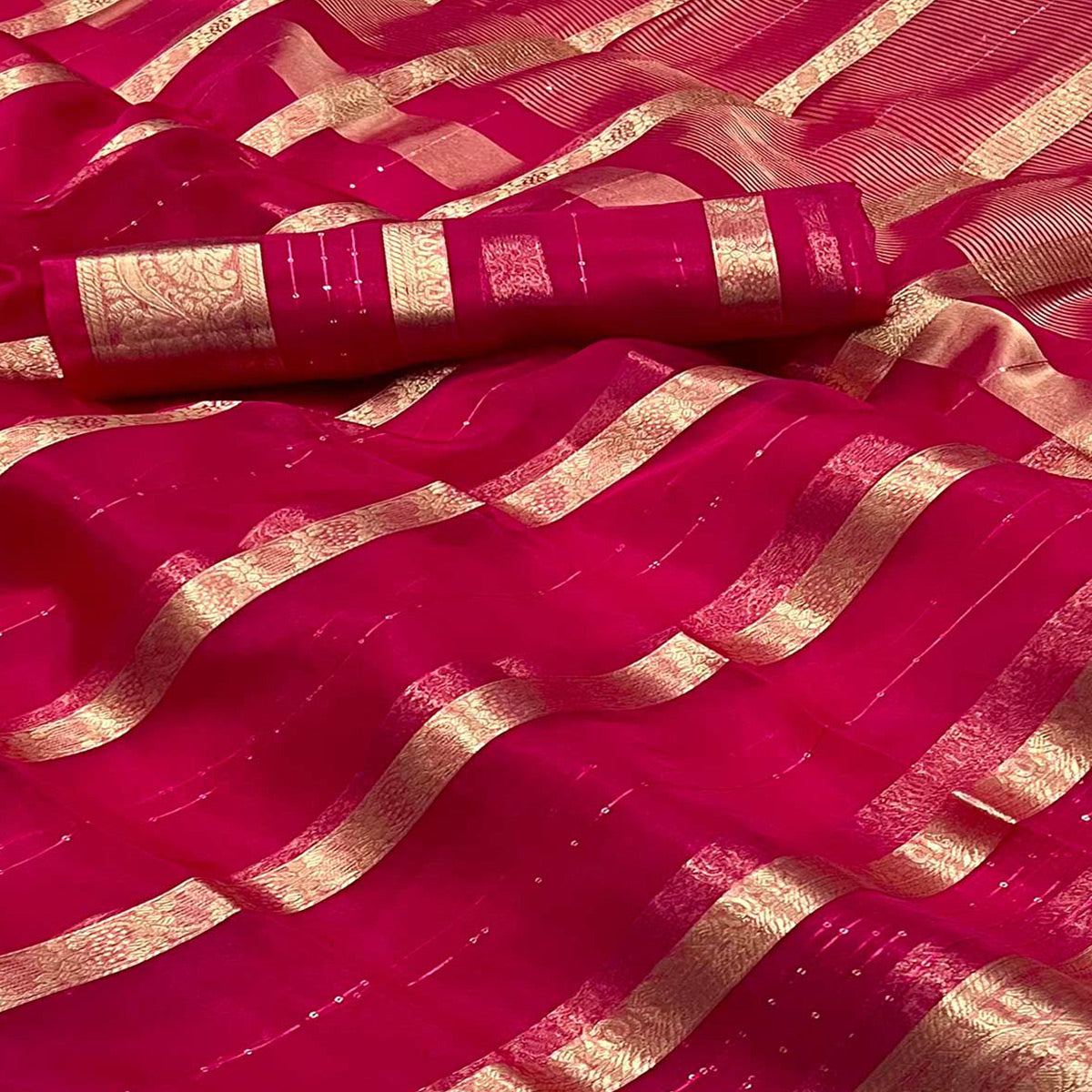 Rani Pink Woven Organza Saree