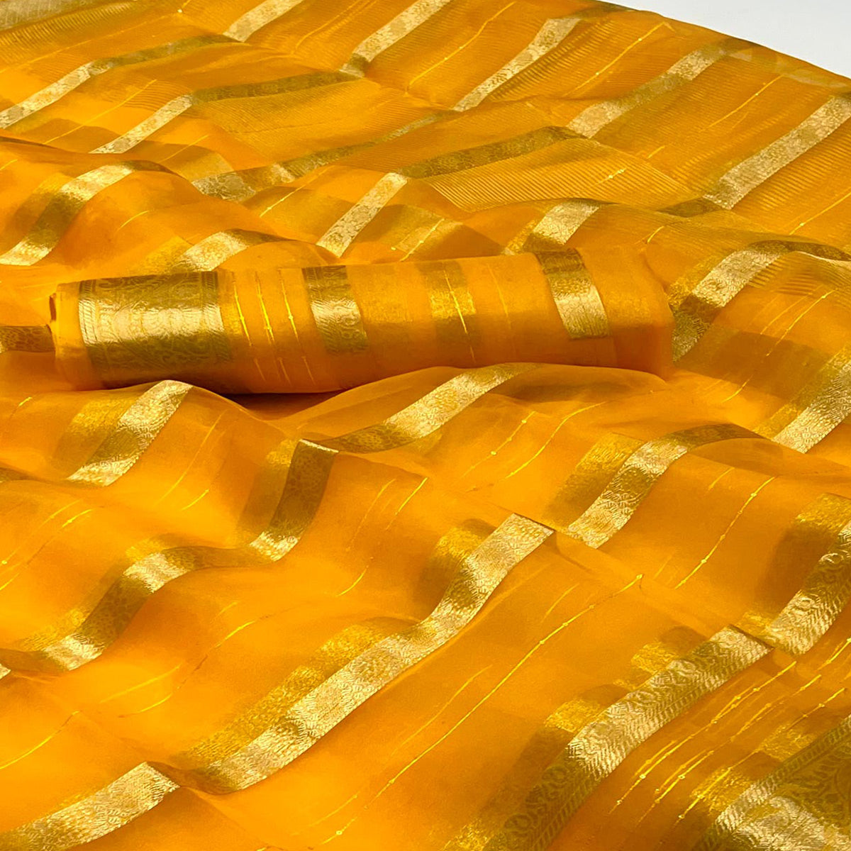 Yellow Woven Organza Saree