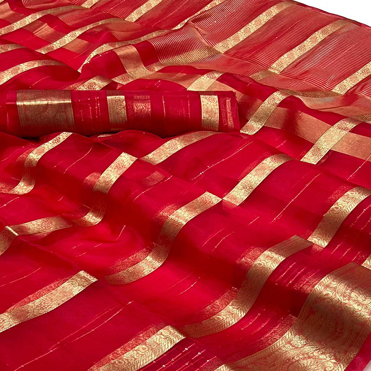 Red Woven Organza Saree