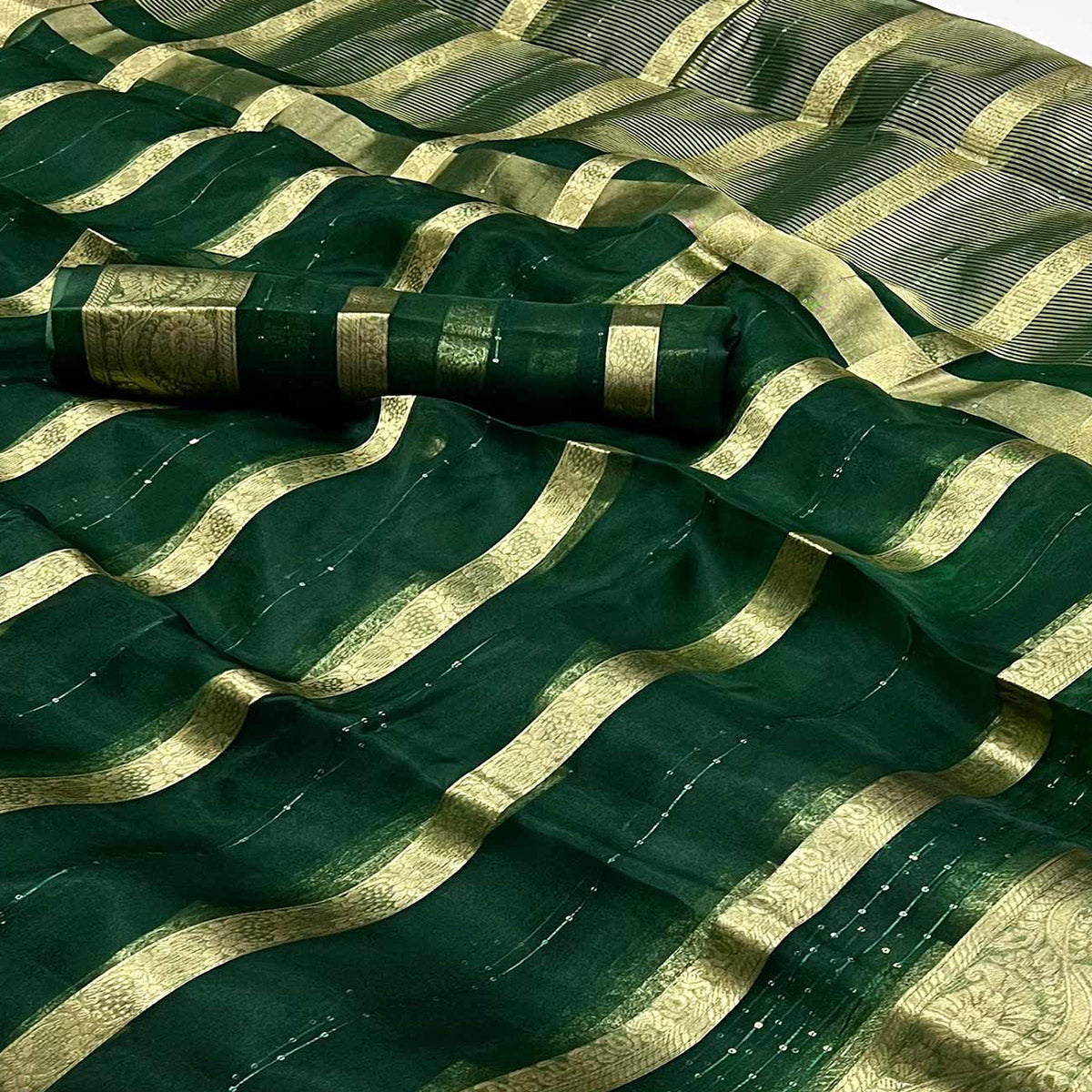 Bottle Green Woven Organza Saree