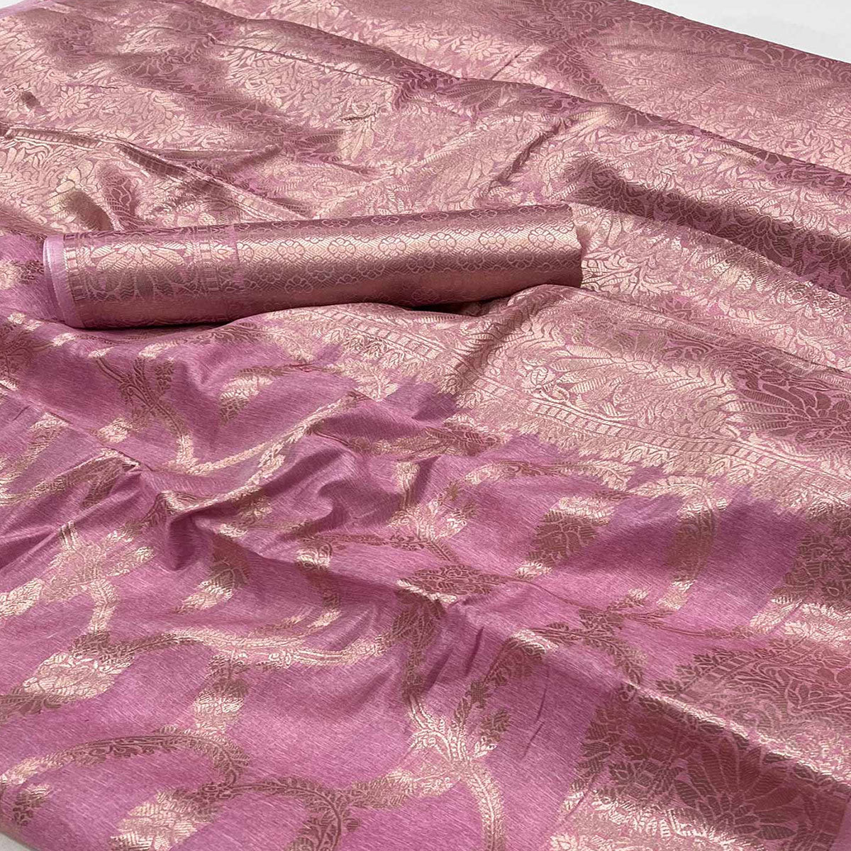 Pink Floral Woven Cotton Silk Saree
