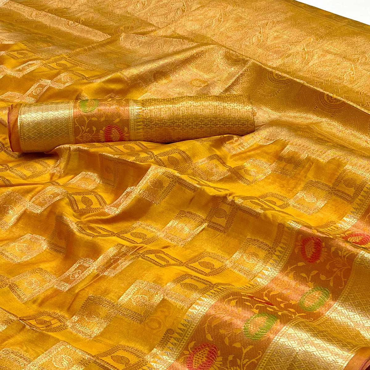 Mustard Floral Woven Organza Saree