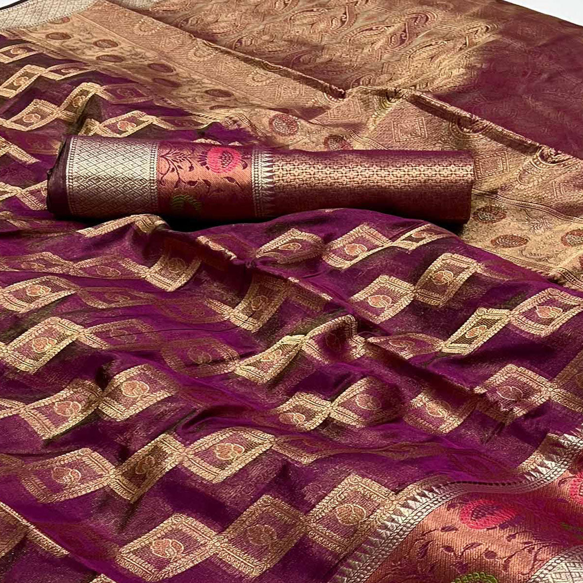 Purple Floral Woven Organza Saree