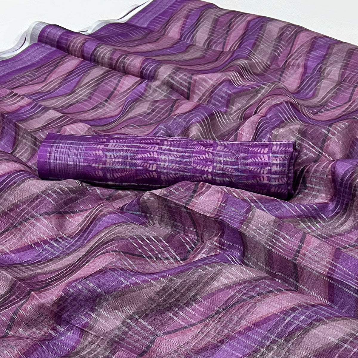 Purple Digital Printed Cotton Blend Saree