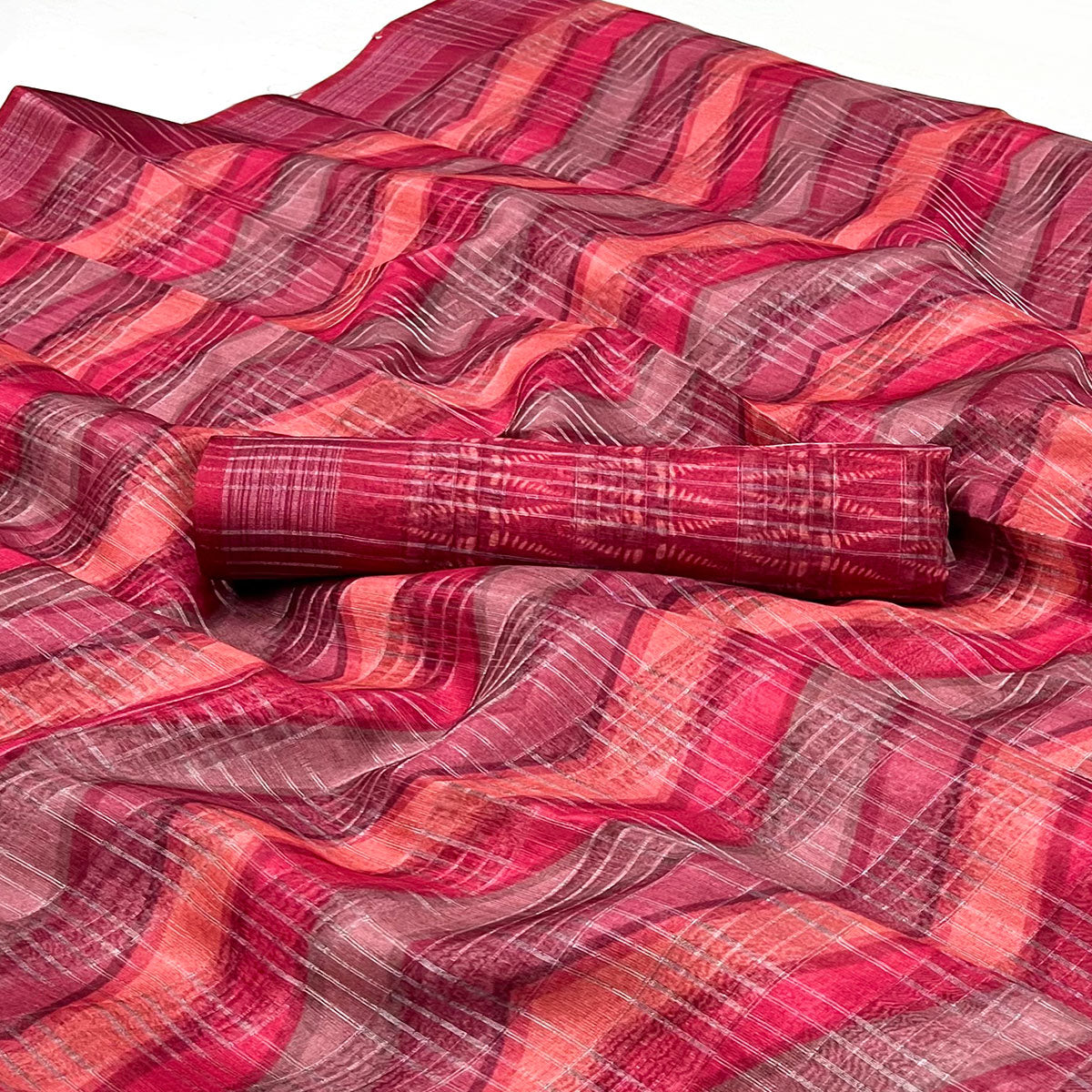 Pink Digital Printed Cotton Blend Saree