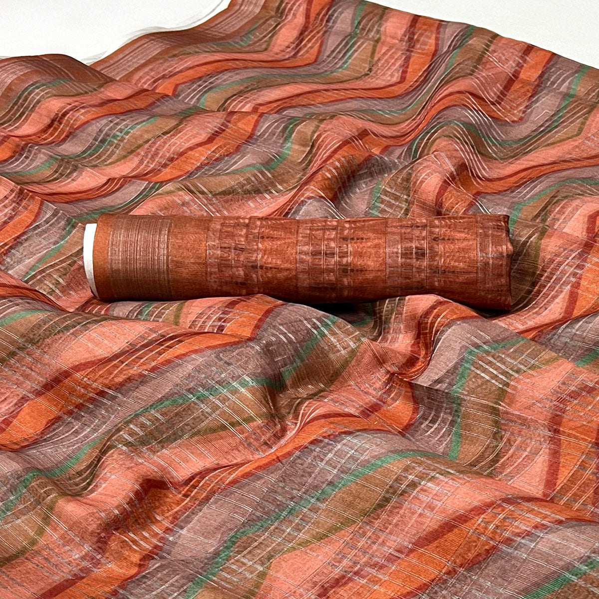 Orange Digital Printed Cotton Blend Saree