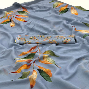 Grey Floral Digital Printed Georgette Saree