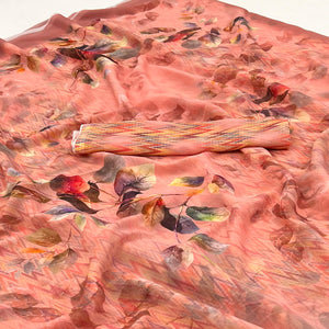 Peach Floral Digital Printed Georgette Saree
