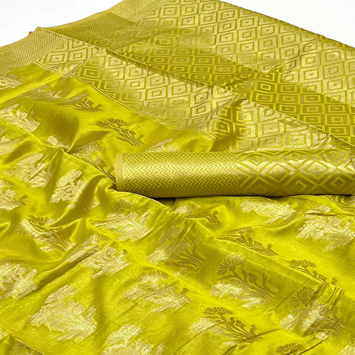 Green Floral Woven Organza Saree