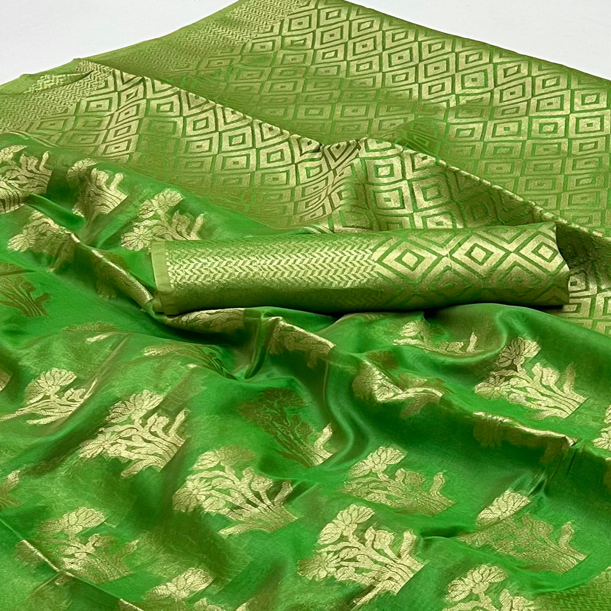 Green Floral Woven Organza Saree