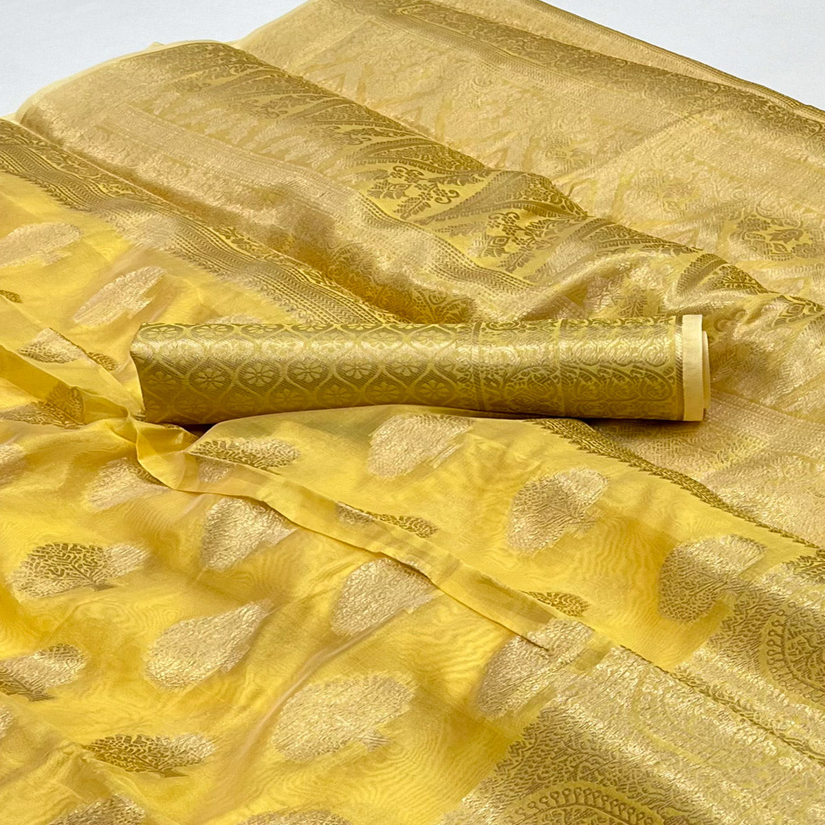 Yellow Woven Organza Saree