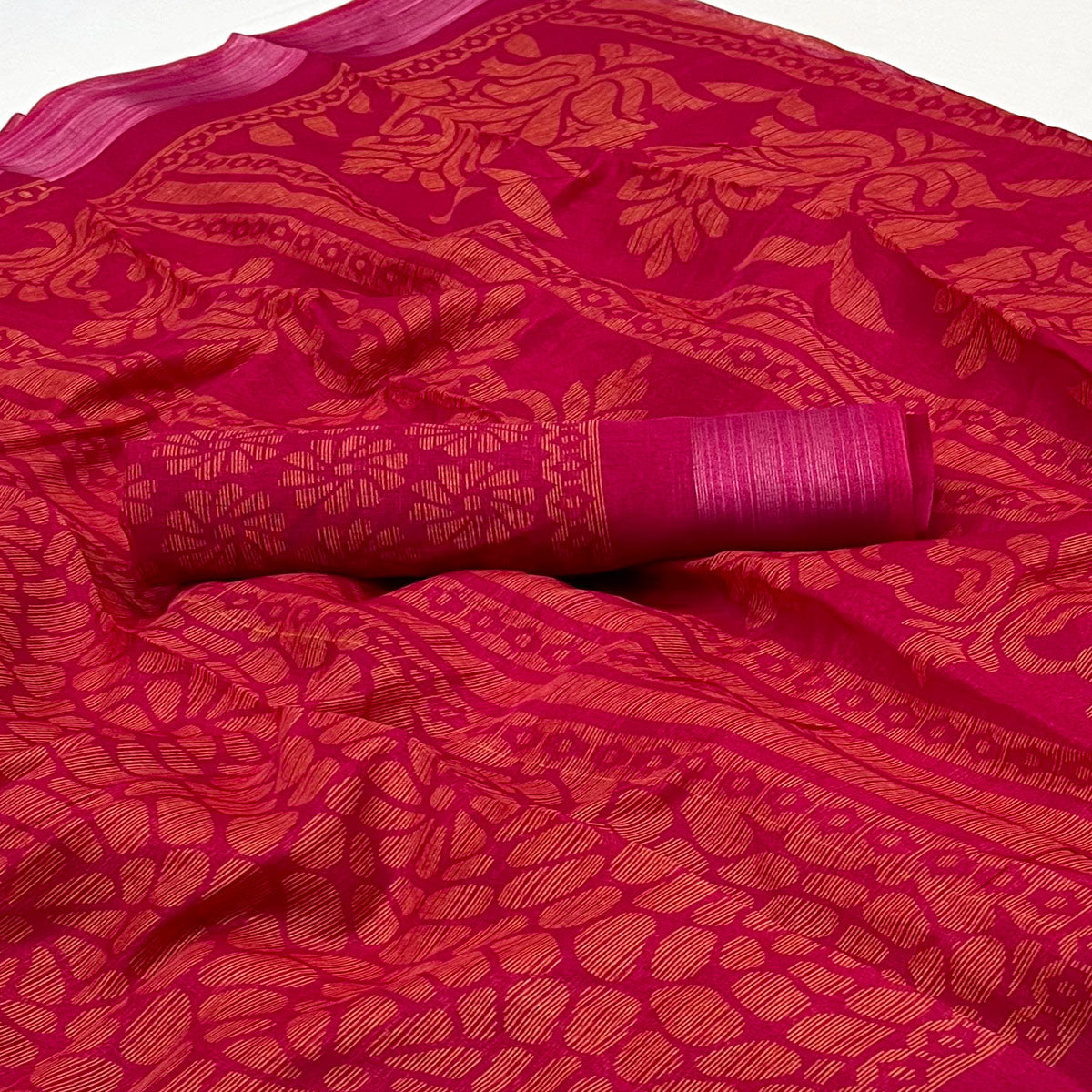 Rani Pink Printed Cotton Blend Saree