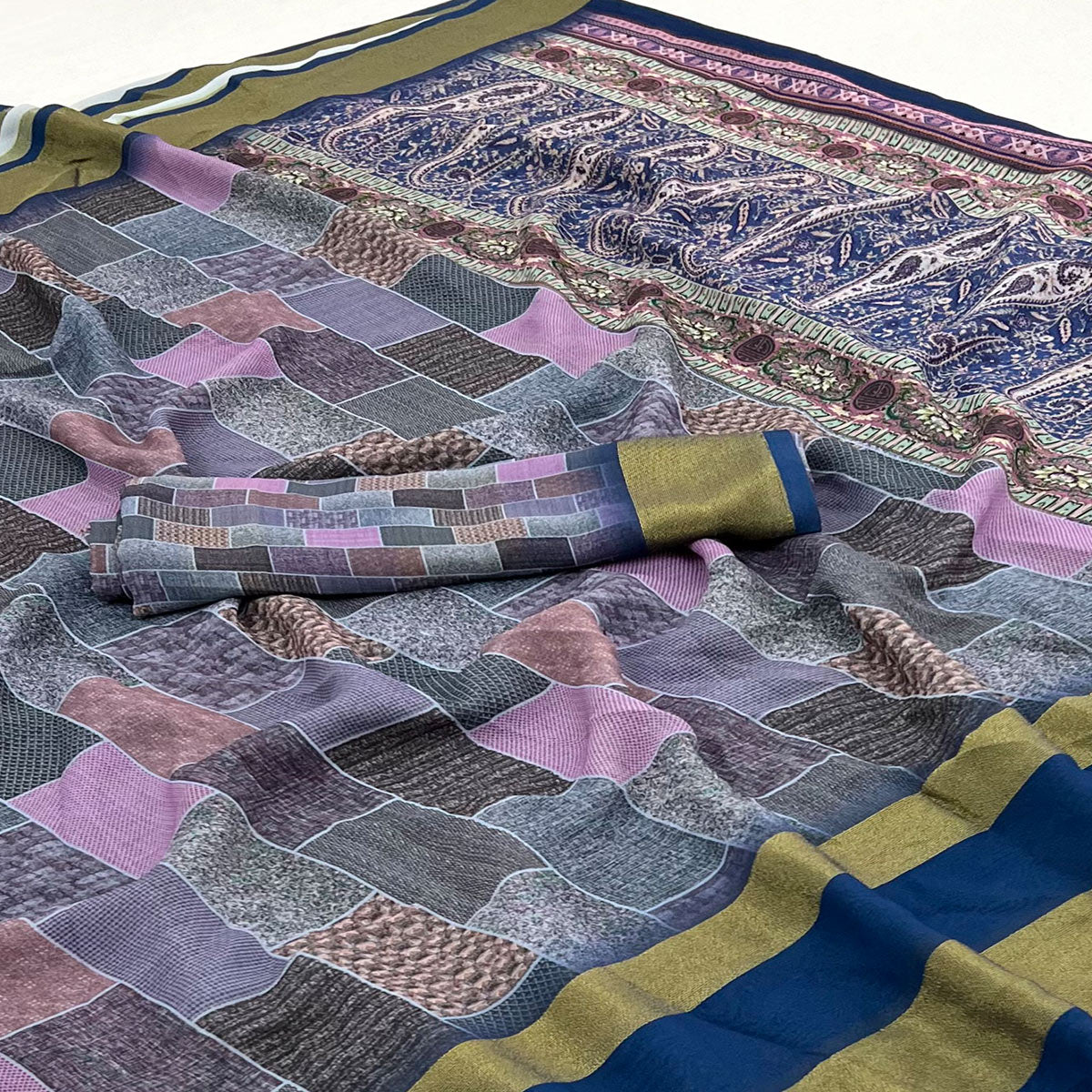 Blue Digital Printed Georgette Saree