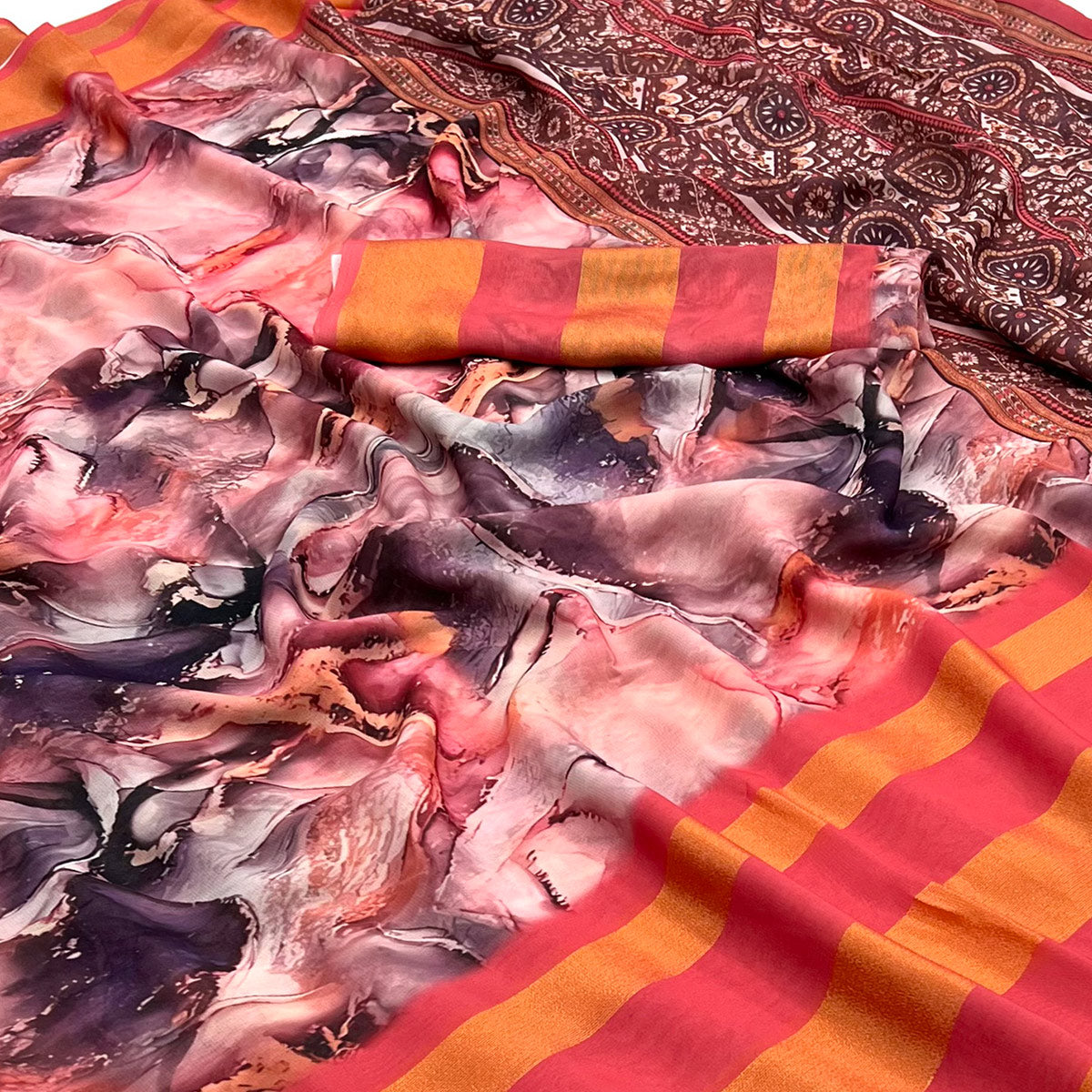 Pink Digital Printed Viscose Saree
