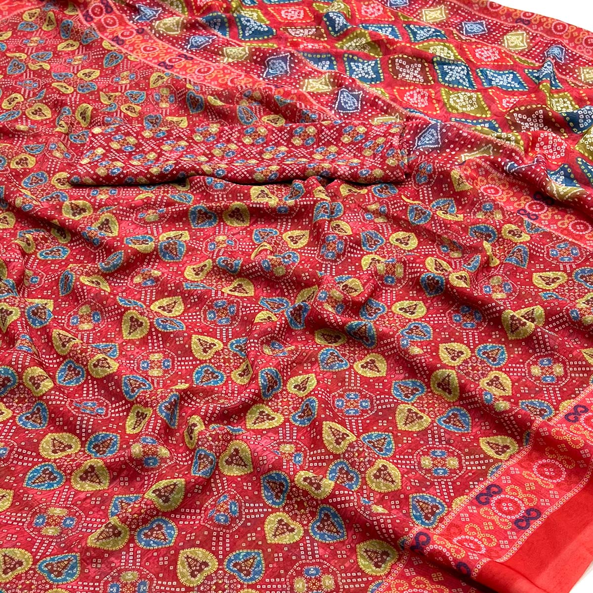 Red Bandhani Digital Printed Georgette Saree
